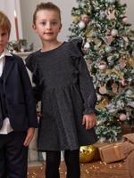 Glanzende jersey jurk antraciet - thumbnail