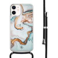 iPhone 12 mini hoesje met koord - Marmer blauw goud - thumbnail