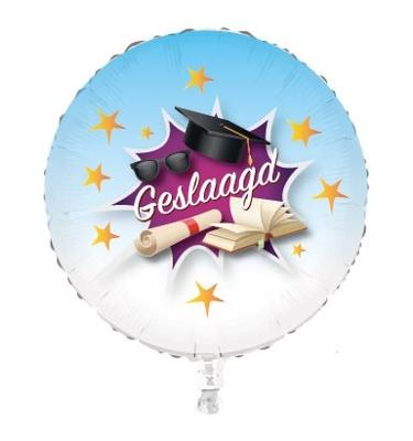 Folieballon Blauw/Wit “Geslaagd“ 45 cm