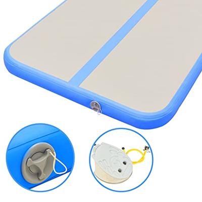 Gymnastiekmat met pomp opblaasbaar 600x100x10 cm PVC blauw - thumbnail