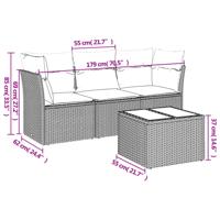 3-delige Loungeset met kussens poly rattan grijs - thumbnail