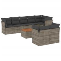 9-delige Loungeset met kussens poly rattan grijs - thumbnail