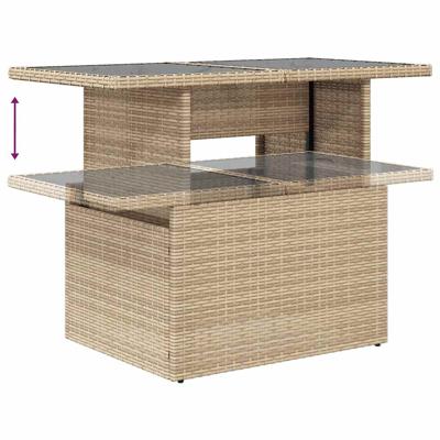 7-delige Loungeset met kussens poly rattan beige - thumbnail