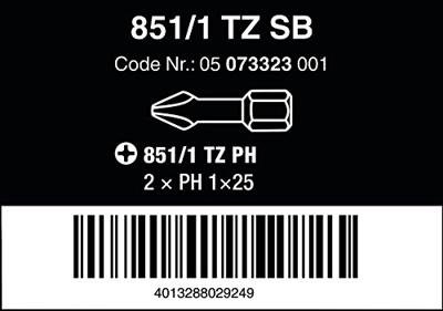 Wera 851/1 TZ Bits Phillips, PH 1 x 25 mm - 1 x 2 stuk(s) - 05073323001