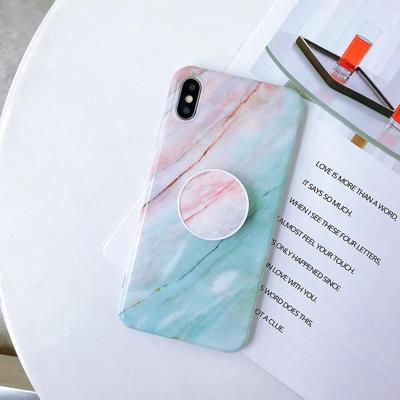 Marmer anti-drop TPU bescherming achtercover voor iPhone XS Max met opvouwbare houder (poeder blauw)