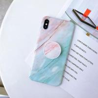 Marmer anti-drop TPU bescherming achtercover voor iPhone XS Max met opvouwbare houder (poeder blauw) - thumbnail