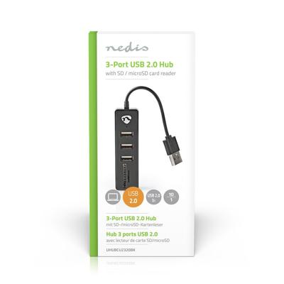 NEDIS 3-poorts USB 2.0 Hub met SD & Micro SD-kaartlezer, zwart