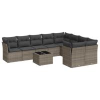 10-delige Loungeset met kussens poly rattan grijs - thumbnail