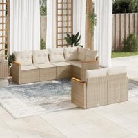 7-delige Loungeset met kussens poly rattan beige - thumbnail