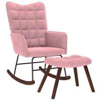 Schommelstoel met krukje fluweel roze - thumbnail