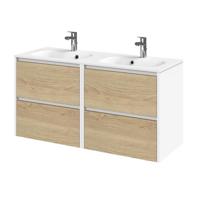 Tiger Reverse Meubelset 120 cm met 4 lades Naturel eik - Mat wit incl Oval wastafel Mat wit - 800314 - thumbnail