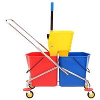 VidaXL Schoonmaakwagen met emmers en wringer pp en verchroomd staal - thumbnail