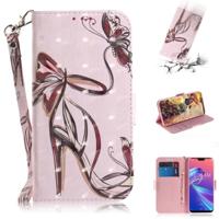 3D gekleurde tekening Butterfly hoge hakken schoenen patroon horizontale Flip lederen case voor ASUS Zenfone Max Pro (m2) ZB631KL met houder & kaarts - thumbnail