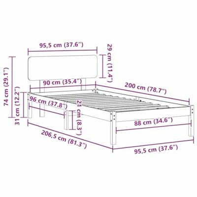 Bedframe met hoofdeinde Naturel 90 x 200 cm Massief grenenhout - thumbnail