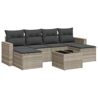 7-delige Loungeset met kussens poly rattan lichtgrijs - thumbnail