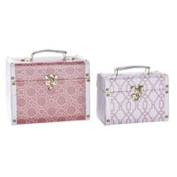 Set decoratieve dozen DKD Home Decor Canvas Hout Oranje Wit 24 x 18 x 19 cm (2 Stuks) - thumbnail