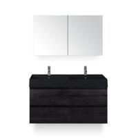 Maxx XL Badmeubelset 120 cm - Black Oak - Wastafel Kube Dubbel Zw 2 kraangaten - met Spiegelkast - thumbnail