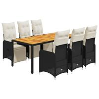 7-delige Bistroset met kussens poly rattan zwart - thumbnail