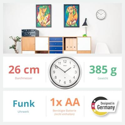 Mebus 19809 Wandklok Zendergestuurd 25 cm x 4 cm Zilver Slepend uurwerk (geluidsloos) Mebus 19809 Wandklok Zendergestuurd 25 cm x 4 cm Zilver Slepend uurwerk (geluidsloos)