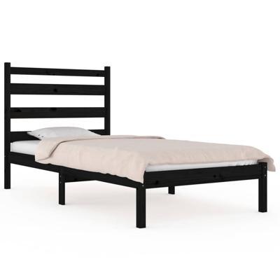 Bedframe massief grenenhout zwart 75x190 cm