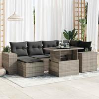 7-delige Loungeset met kussens poly rattan grijs - thumbnail