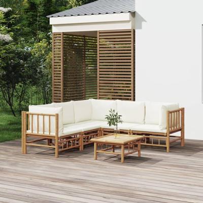 6-delige Loungeset met kussens bamboe crèmewit