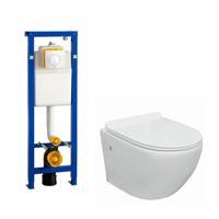 Go toiletset compact spoelrandloos inclusief Wisa XS toiletreservoir met softclose en quickrelease toiletzitting met bedieningsplaat wit 0704406/sw242519 - thumbnail