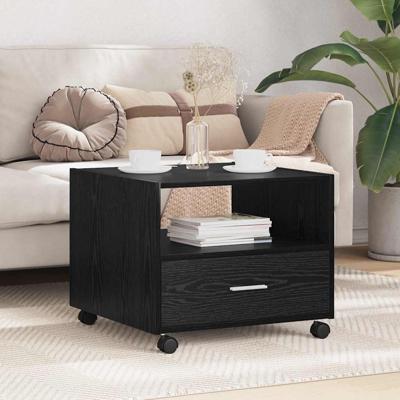 Salontafel met lade Zwart Eiken 55 x 55 x 45cm Bewerkt hout