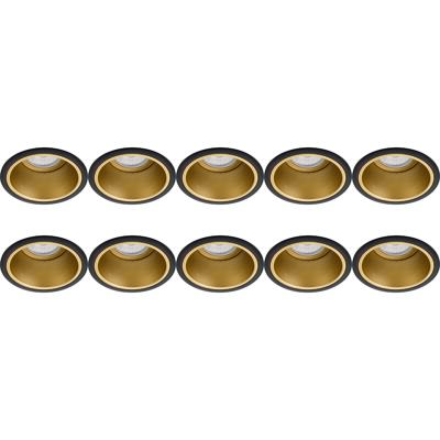Spot Armatuur 10 Pack - Pragmi Minko Pro - GU10 Inbouwspot - Rond - Zwart/Goud - Aluminium - Verdiept - Ø90mm