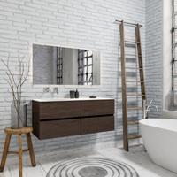 Zaro Sevilla Solid Surface badmeubel 120cm donker eiken zonder kraangat spoelbak links met 4 lades - thumbnail