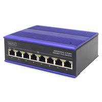 DIGITUS PoE netwerk-switch - 8-poorts Gigabit Ethernet - DIN-rail montage - klemlijst - Ventilatorloos - Zwart/blauw - thumbnail