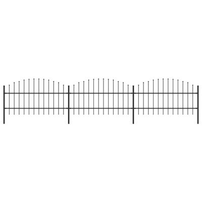 Tuinhek met speren bovenkant (0,75-1)x5,1 m staal zwart