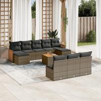 11-delige Loungeset met kussens poly rattan grijs - thumbnail