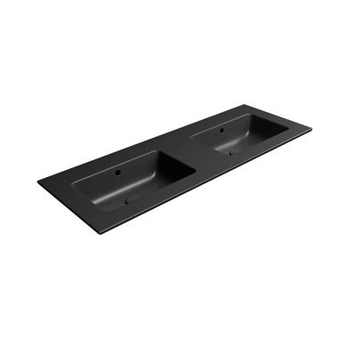 Dubbele Wastafel Keramiek Zonder Kraan Gat Sapho Pura 122x46 cm Mat Zwart
