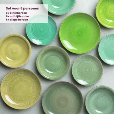 Cookinglife Serviesset Delice Groen 18-delig / 6 personen - 6 dinerborden, 6 diepe borden en 6 ontbijtborden