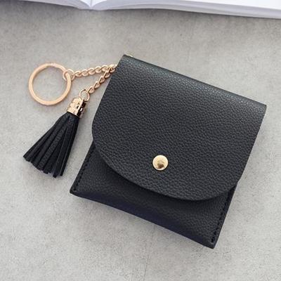 Mode vrouwen portemonnee korte lederen mini casual ID kaarthouders tassen dames Coin Clutch kwast tas (zwart)