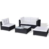 5-delige Loungeset met kussens poly rattan zwart - thumbnail