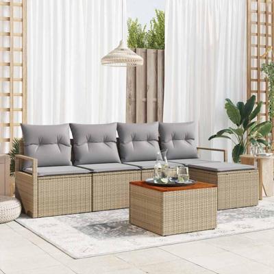 Tuinbankenset met kussen 6 pcs Beige poly rattan