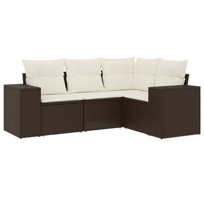 5-delige Loungeset met kussens poly rattan bruin