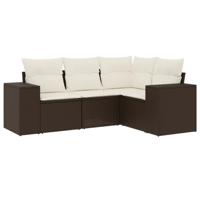 5-delige Loungeset met kussens poly rattan bruin - thumbnail
