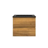 Badkamermeubel Callisto Diamond Hangend 60x50x48cm Mat Eiken 2 Lades Softclose Greeploos Kwartsteen Wastafel Zonder Kraangat Overloop - thumbnail