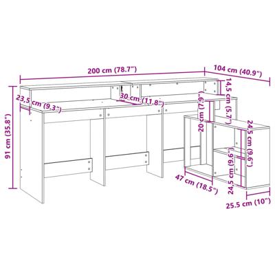 Bureau met LED-verlichting 200x104x91 cm bewerkt hout oud hout