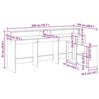 Bureau met LED-verlichting 200x104x91 cm bewerkt hout oud hout - thumbnail
