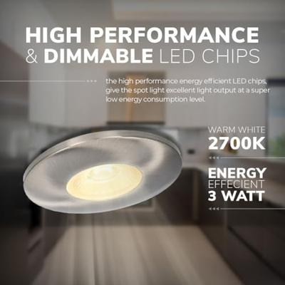 Set van 3 Pavo - Platte LED ipbouwspots met lage inbouwdiepte 12mm - 3 Watt 300 Lumen - 2700K Warm wit - Dimbaar - Rond - Meubelspot - IP44 waterdicht - RVS