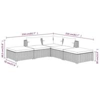5-delige Loungeset met kussens poly rattan bruin - thumbnail