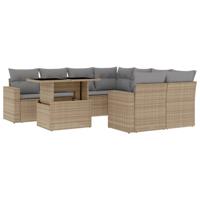 9-delige Loungeset met kussens poly rattan beige - thumbnail