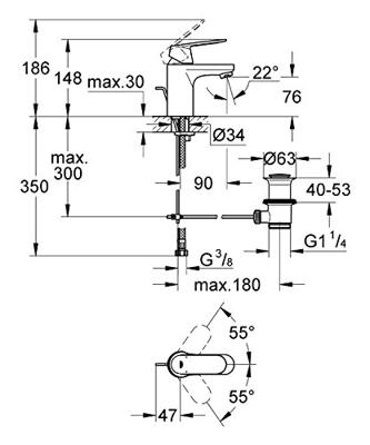 GROHE Eurosmart Cosmopolitan wastafelkraan met waste chroom 3282500E GROHE Eurosmart Cosmopolitan wastafelkraan met waste chroom 3282500E