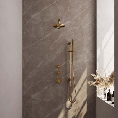 Brauer Gold Carving Thermostatische Regendoucheset Inbouw - Hoofddouche 20 cm - Rechte Wandarm - Handdouche Staaf - Doucheslang - Geintegreerde Glijstang - Geborsteld Goud