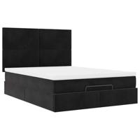 Ottoman bed met matrassen 140x200cm fluweel zwart - thumbnail