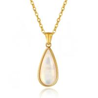 Cilla Jewels Goudkleurige Dames Ketting met Druppelvormige Witte Edelsteen - thumbnail